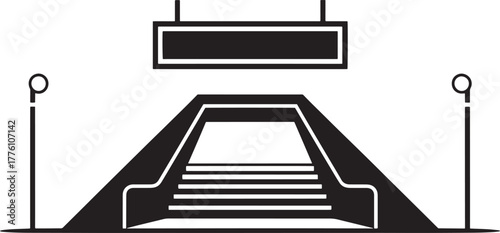 Subway Entrance Vector Silhouette Illustration of Underground Metro Station Stairs