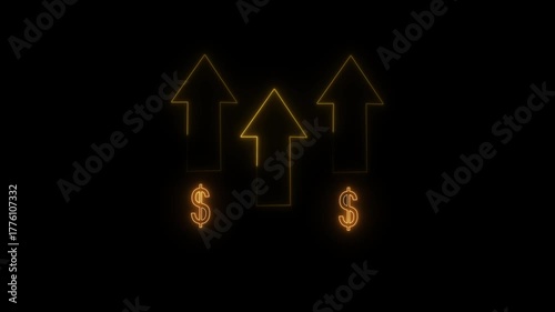 banking bright neon dollar sign with up arrow icon business money profit sign money neon outline payment profit signs symbol technology wealth..