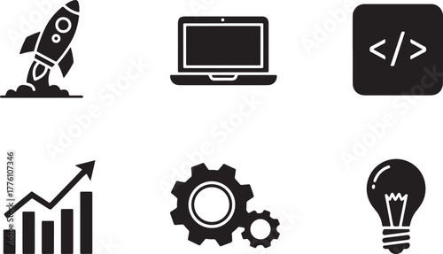 Business and Technology Startup Icons Solid rocket launch