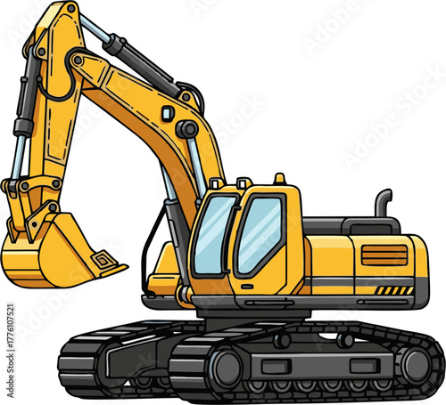 Heavy-duty yellow excavator with tracks and a large digging bucket.
