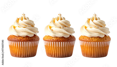 Delightful frosted cupcakes sweet treats three delectable baked goods each adorned with creamy sweet frosting ideal dessert