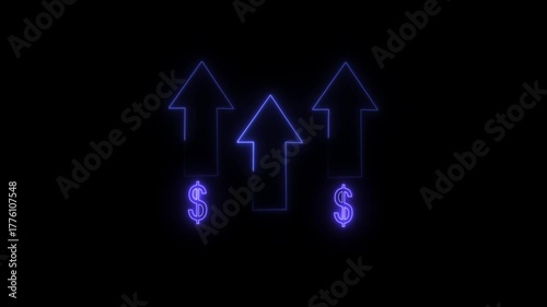 banking bright neon dollar sign with up arrow icon business money profit sign money neon outline payment profit signs symbol technology wealth..