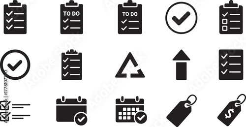 Collection of Checklist and Task Icons with Checkmarks and Tags to do list tick