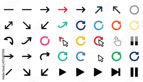 Collection of diverse arrow and cursor icons representing direction navigation and digital interaction on a white background