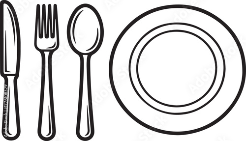 Cutlery and Plate Line Art Set Knife Fork Spoon Dinnerware silverware