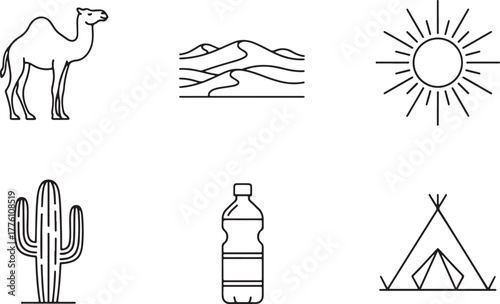 Desert Landscape and Survival Icons vector