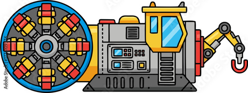 Tunnel Boring Machine Cartoon Illustration.
