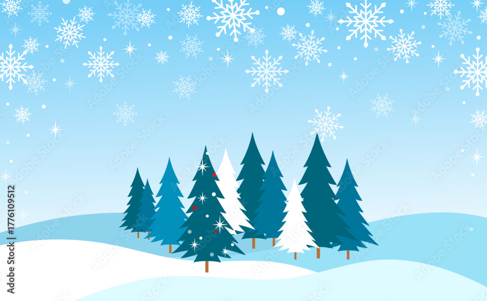 Fototapeta premium Winter snow scenes and snowflake illustrations