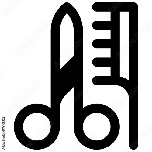 Hairdressing. Outlined stroke vector icon with black-filled details.