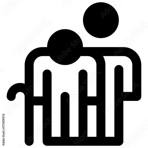 Eldercare. Outlined stroke vector icon with black-filled details.