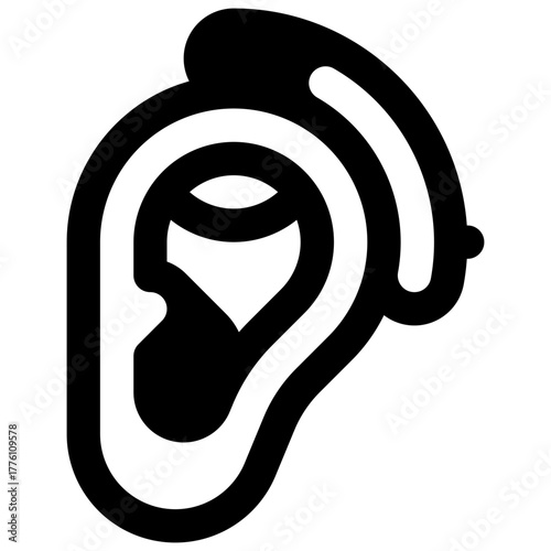 Hearing aid. Outlined stroke vector icon with black-filled details.