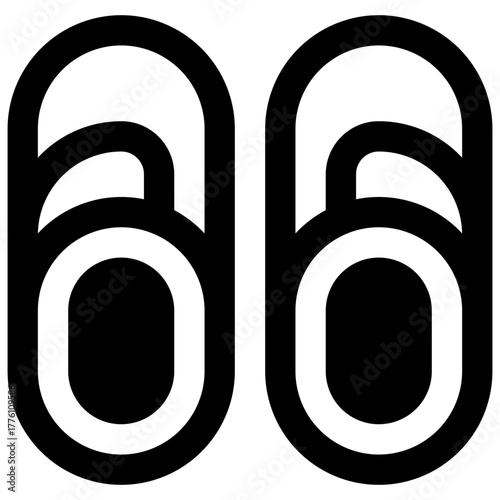 Slippers. Outlined stroke vector icon with black-filled details.