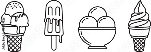 Ice Cream Icons Set With White Background cone scoop