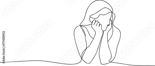 Woman with hands on face in continuous line drawing