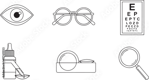 Ophthalmology Icons Eye Care Symbols Set Line Art Keywords: eye, glasses, eyeglasses, spectacles