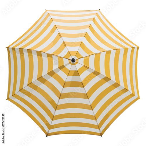 Top view of a bright yellow and white striped outdoor patio umbrella for sun protection vector
