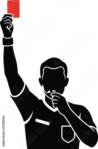 Referee silhouette vector holding up red card