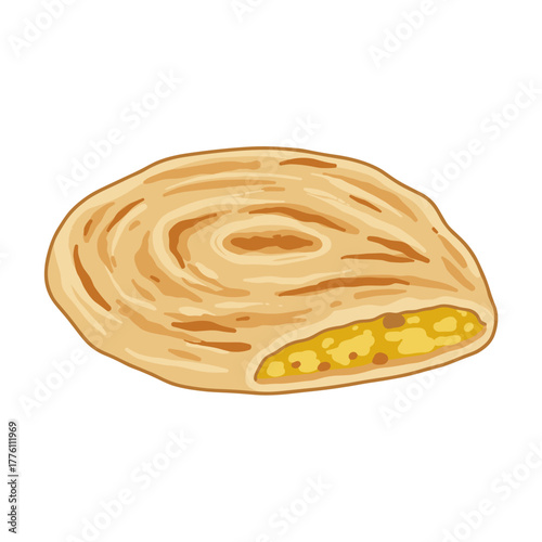 Deliciously filled flatbread with golden crust and savory yellow filling illustration