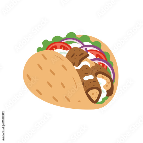 Colorful Cartoon Illustration of a Delicious Gyro Wrap