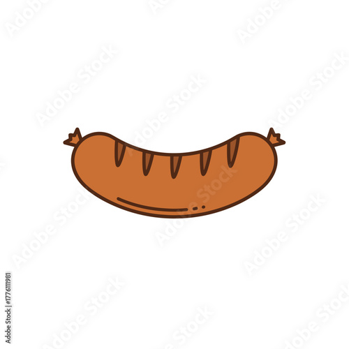 Cartoon Sausage with Brown Color and Decorative Cuts, Ready to Eat.