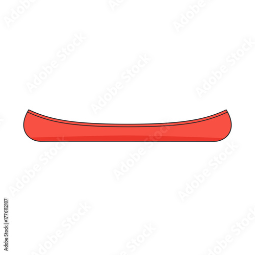 Side Profile of a Red Canoe, Simple Line Art Illustration