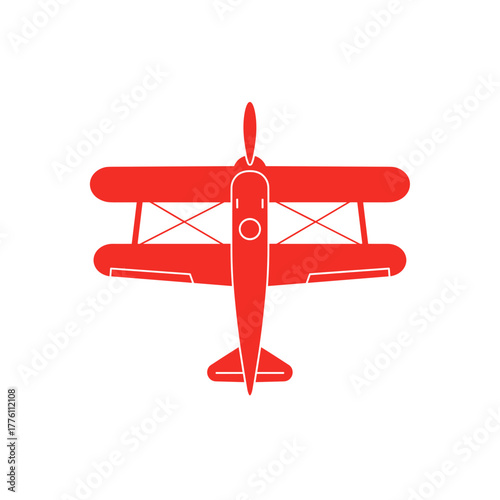 Stylized Red Biplane Illustration with Propeller and Wing Struts