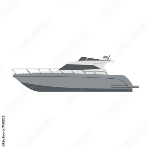 Gray Motor Yacht Profile View Illustration