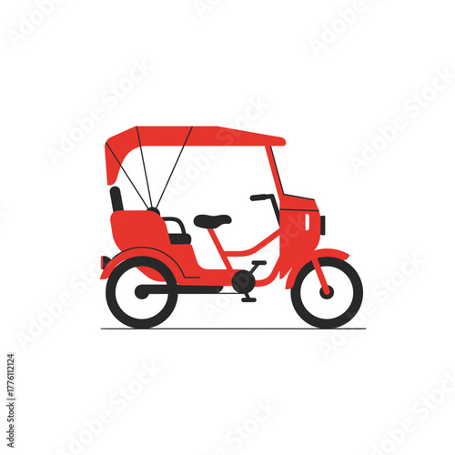 Stylized Red Auto Rickshaw with Black Accents and Canopy Design