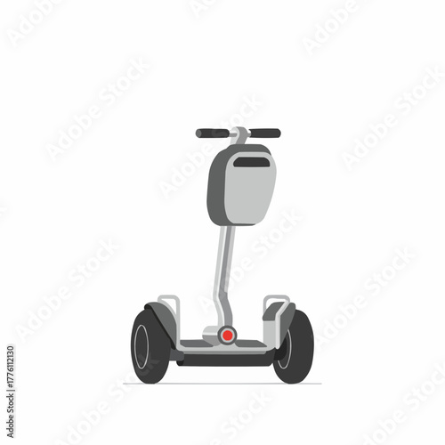 Gray two-wheeled self-balancing scooter with black handlebars and red center light