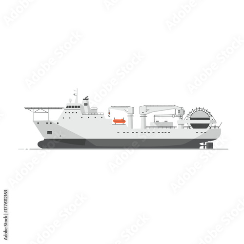 Modern Specialized Dredging Vessel in Profile View