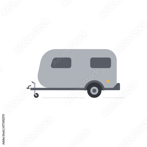 Simple Gray Camper Trailer with Two Windows and Hitch Detail