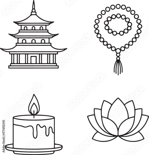 Set of Four Outline Icons for Meditation and Spirituality Keywords: meditation, spirituality