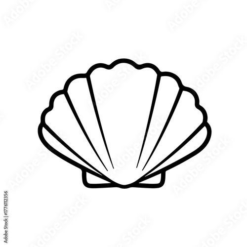 Simple Line Art Scallop Shell Icon Illustration