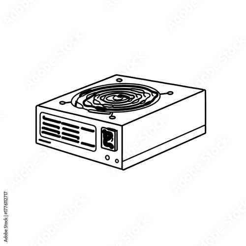 Line Art Illustration of a Computer Power Supply Unit