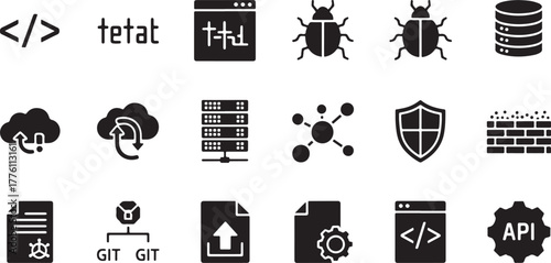 Software Development and Security Icons Set Keywords: coding, programming, code, brackets, angle