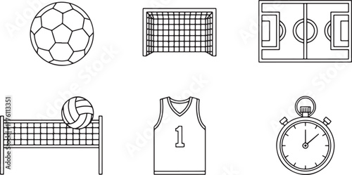 Sports Icons Soccer Ball Goal Field Volleyball Net Jersey Stopwatch football