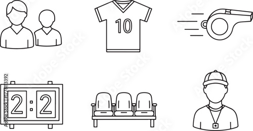 Sports Team and Referee Icons Outline vector illustration