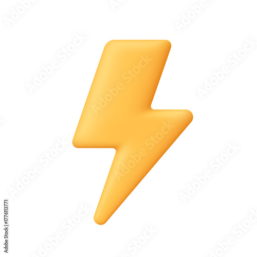 Yellow lightning bolt symbol. Electricity, energy, flash, speed, power and high voltage concept. 3d vector icon. Cartoon minimal style.