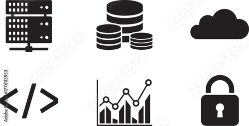 Technology and Data Icons Set on White Background server rack computer server