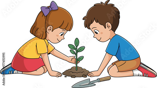 Children, gardening, teamwork, planting, nature, soil, environment, education, kids, green, care, outdoor, learning, sustainability, growth, ecology, spring, activity, responsibility, hands-on