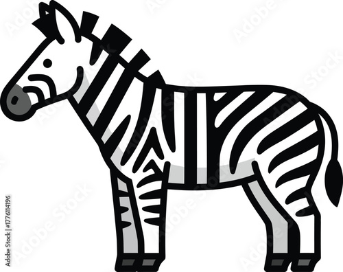 Stylized zebra standing proudly in profile with iconic black and white stripes isolated on transparent background