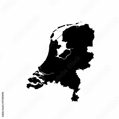 Netherlands Map Black Silhouette Outline Geographic