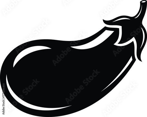 Black silhouette of an eggplant vegetable graphic for food and culinary designs isolated on transparent background