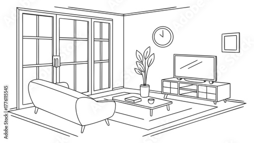 Relax in this modern living room with stylish furniture and decor, creating a peaceful and inviting space for relaxation and entertainment at home