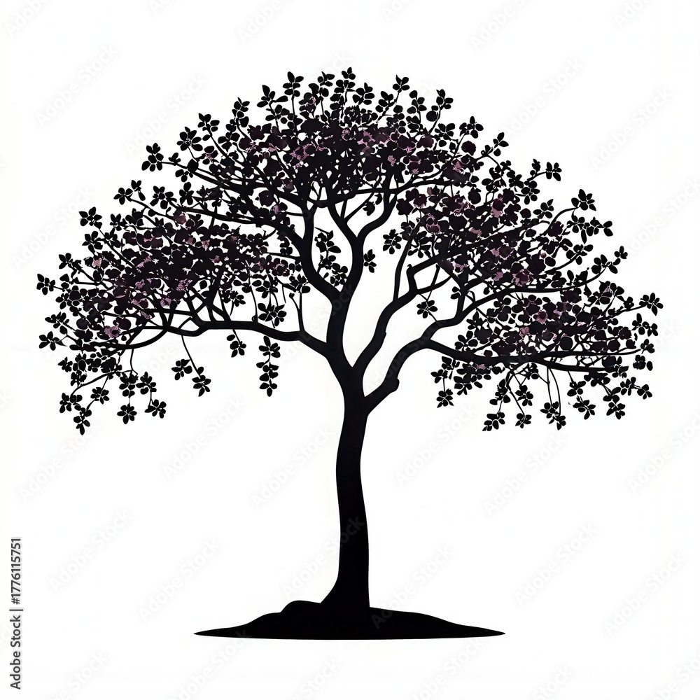 Obraz premium Tree Silhouette with Blossom Tree Branch Black Tree Silhouette Art