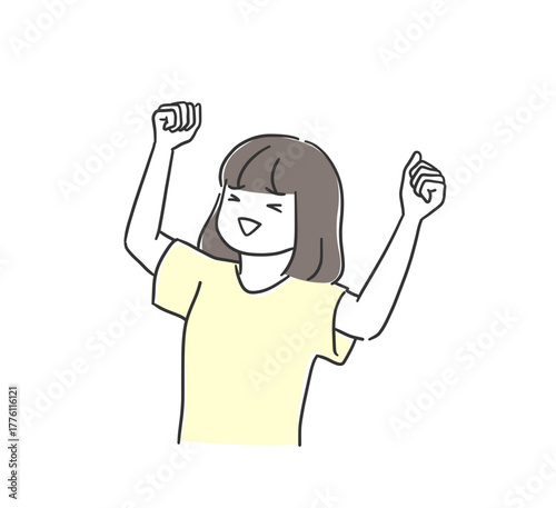 拳をあげて喜ぶ女性のイラスト素材