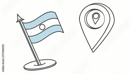 Argentina flag waves proudly beside a modern location pin, perfect for travel, business, and national pride projects