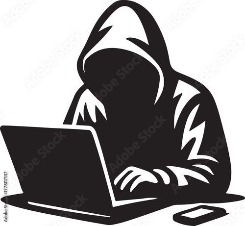  Computer hacker with laptop icon vector eps