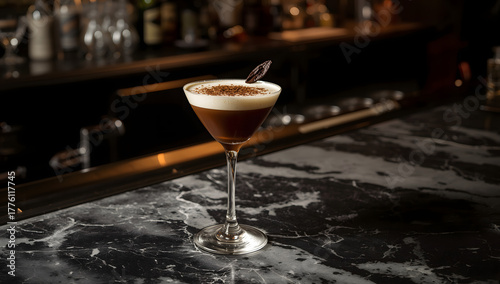 glass of coffee,glass of champagne,cocktail in bar,cocktail espresso martini drink