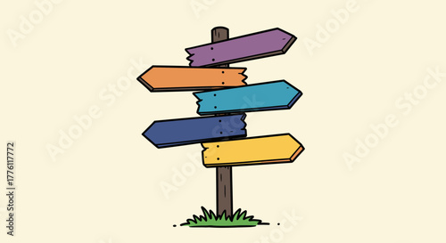 Colorful Cartoon Directional Signpost Illustration